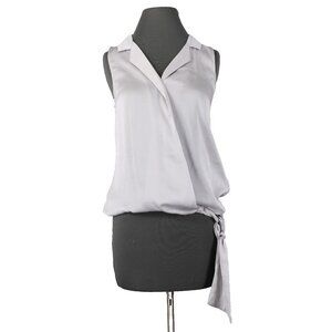 New York And Company Top $37 Sz XS Shiny Gray Collared 100% Polyester Top